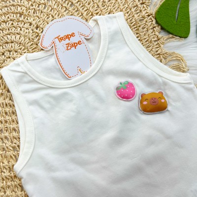 Conj. Regata e Short Saia Capivara - Off White e Rosa
